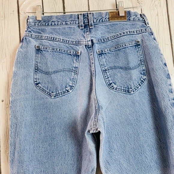 Womens Lee Original Distressed High Rise Mom Medium Wash Denim Blue Jeans 14 Med - Picture 6 of 12